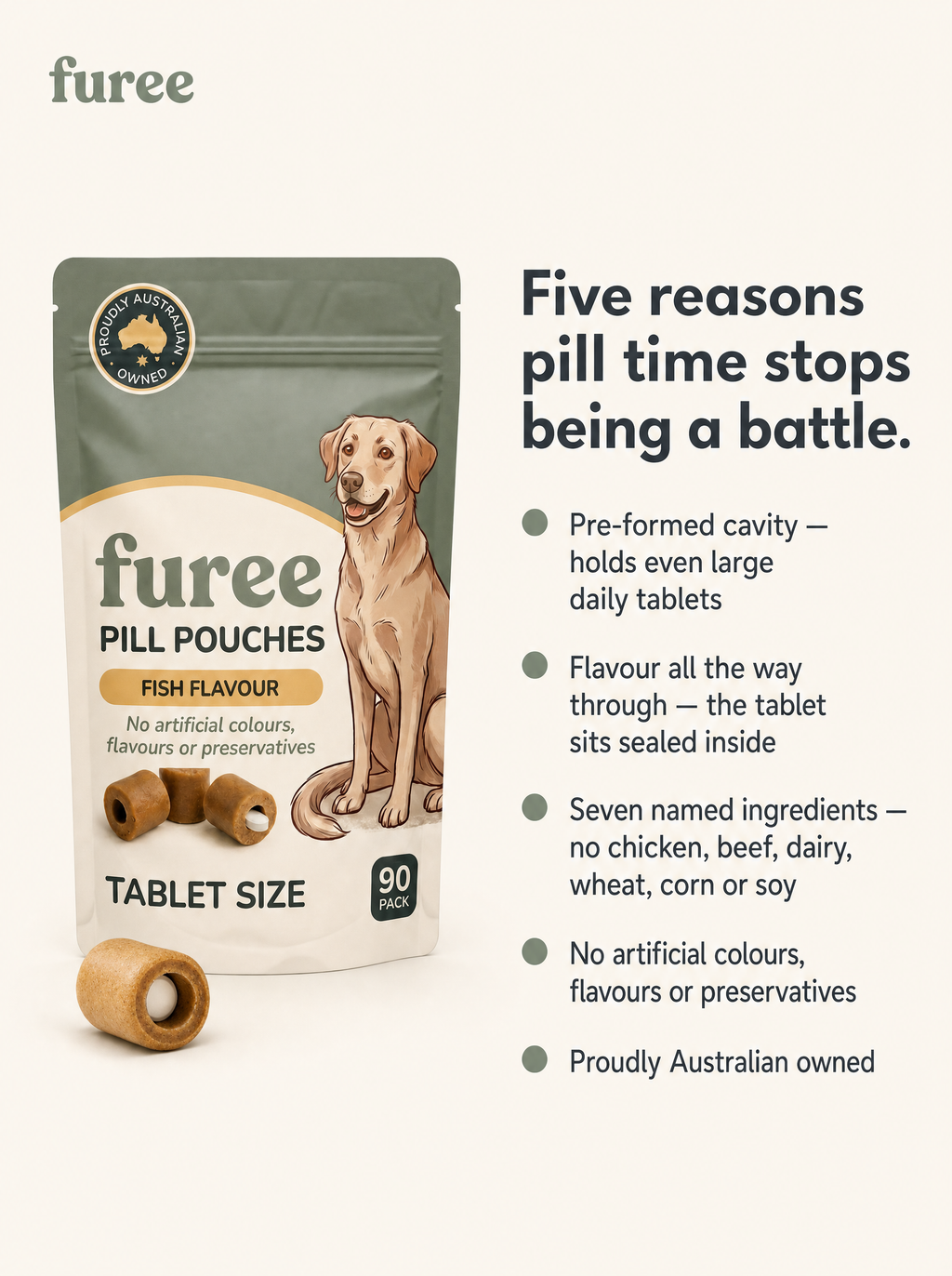 Dog with Furee Pill Pouches